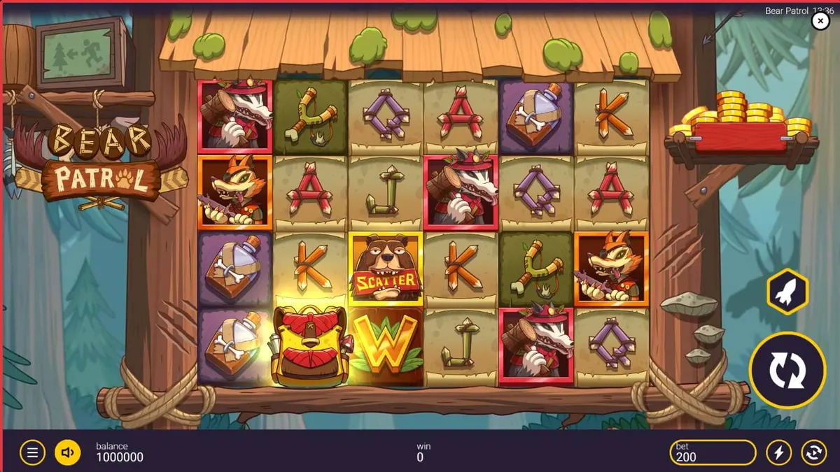 Bear Patrol slot game interface sa isang mobile device
